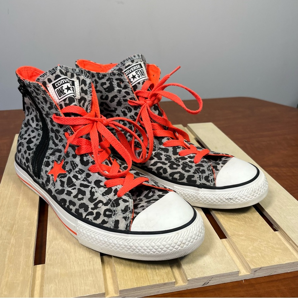 Converse Leopard Print High Tops - Orange and Gray - Picture 2 of 11